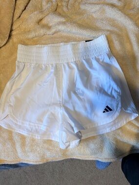 adidas White Women's Athletic Shorts with Smocked Waistband